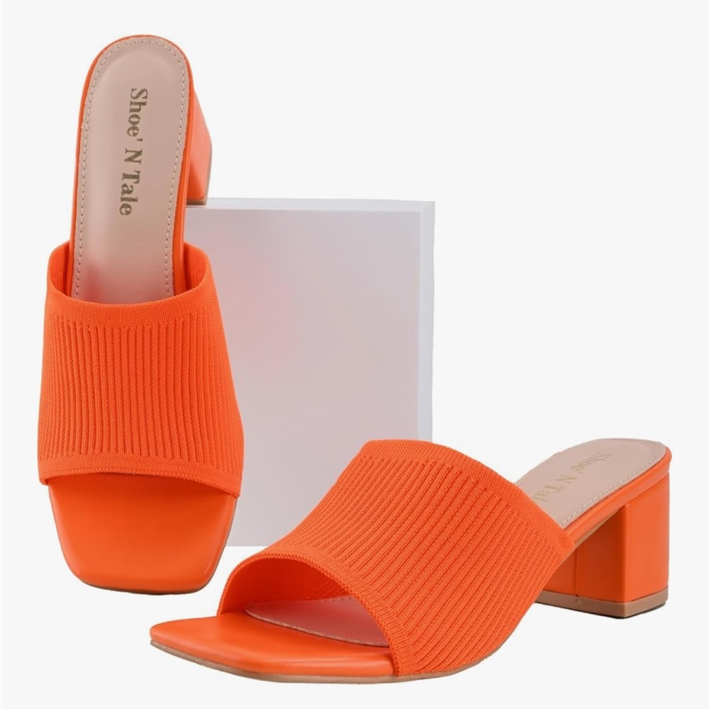 ShoeNTale Women's Orange Block Heel Sandals
